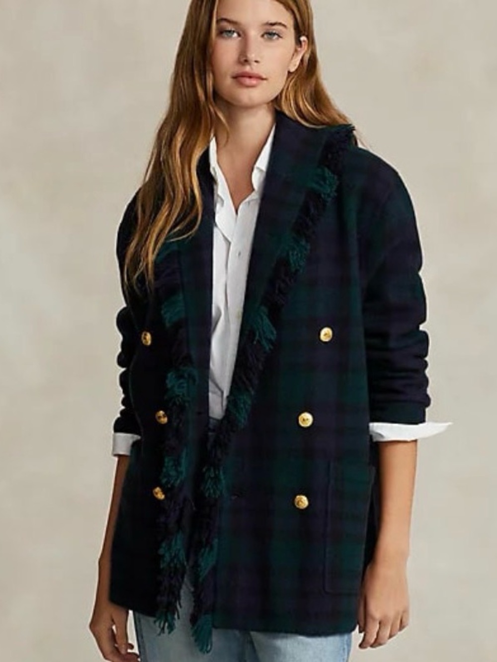 Polo by Ralph Lauren Navy & Green Plaid Double-Breasted Blazer
